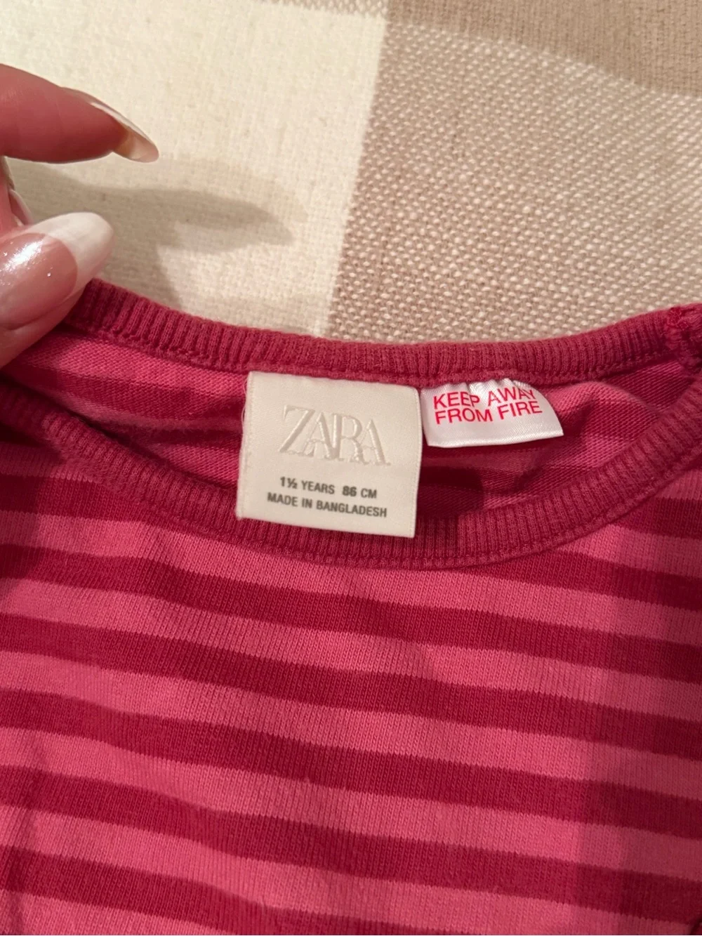 Zara Pink & Dark Pink Striped Long-Sleeve Tee with Heart Patch